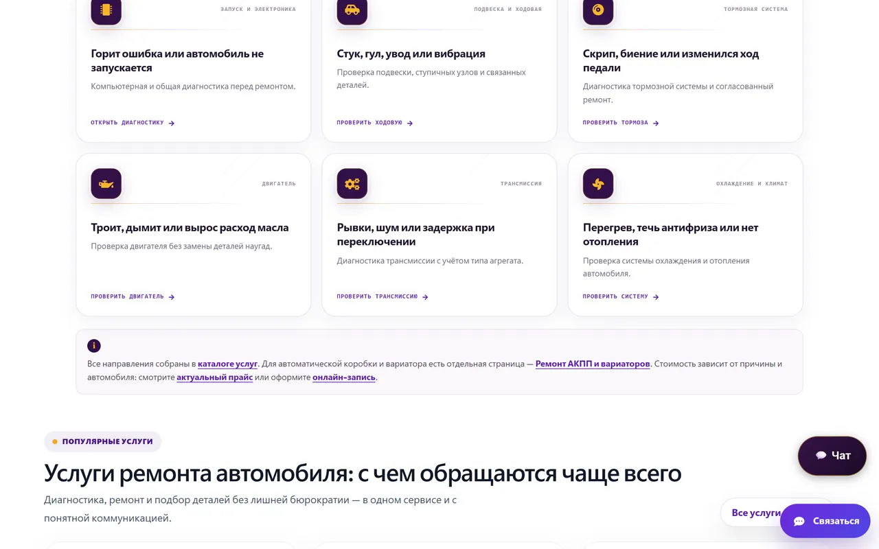 Услуги по симптомам